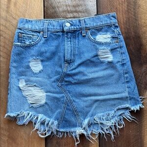 7 For All Mankind Blue Frayed Denim Skirt